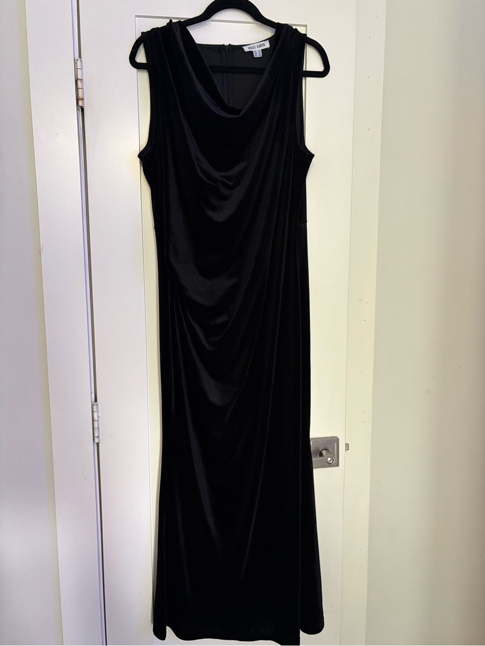 Grace Karin Black Velvet Sleeveless Draped Maxi Dress